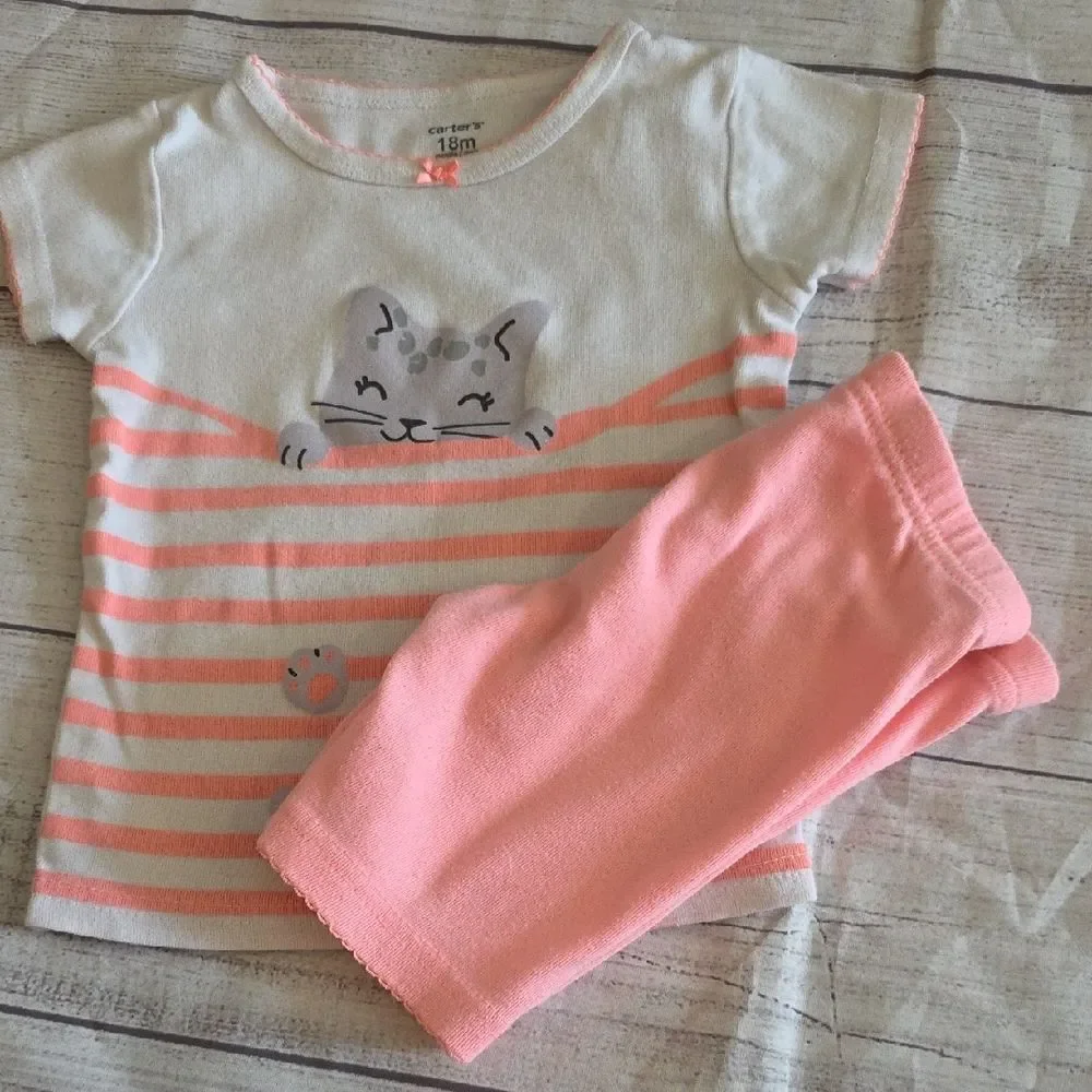 Carter's Pink and White Cat Pajama Set